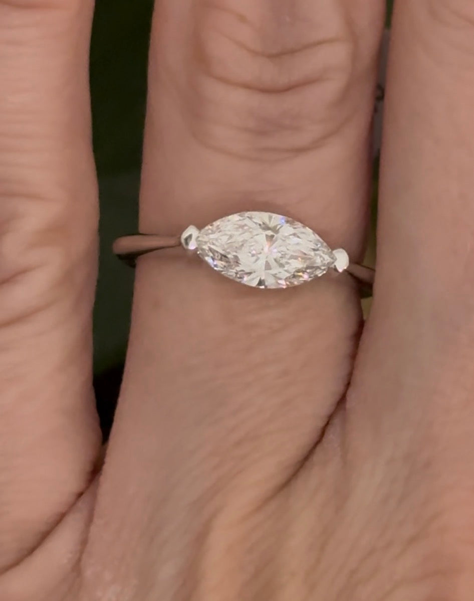 White gold east west set 1.17ct marquise lab diamond ring