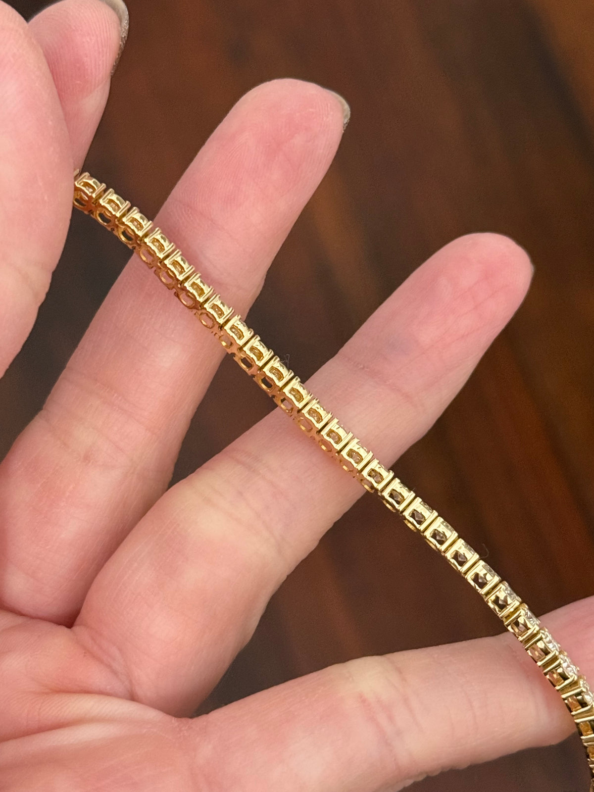 Yellow gold 4 prong 6.66ct natural diamond tennis bracelet