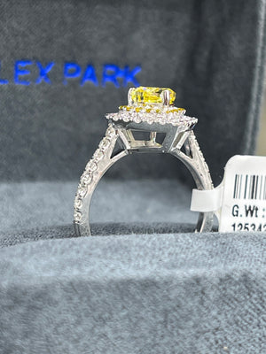 *Premade* 1.60 cttw Fancy Yellow Heart Double Halo Ring Lab with 3/4 Lab Diamonds Shank