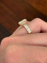 Yellow gold radiant lab diamond ring. Center stone is IGI certified and 3.01cts E VVS2