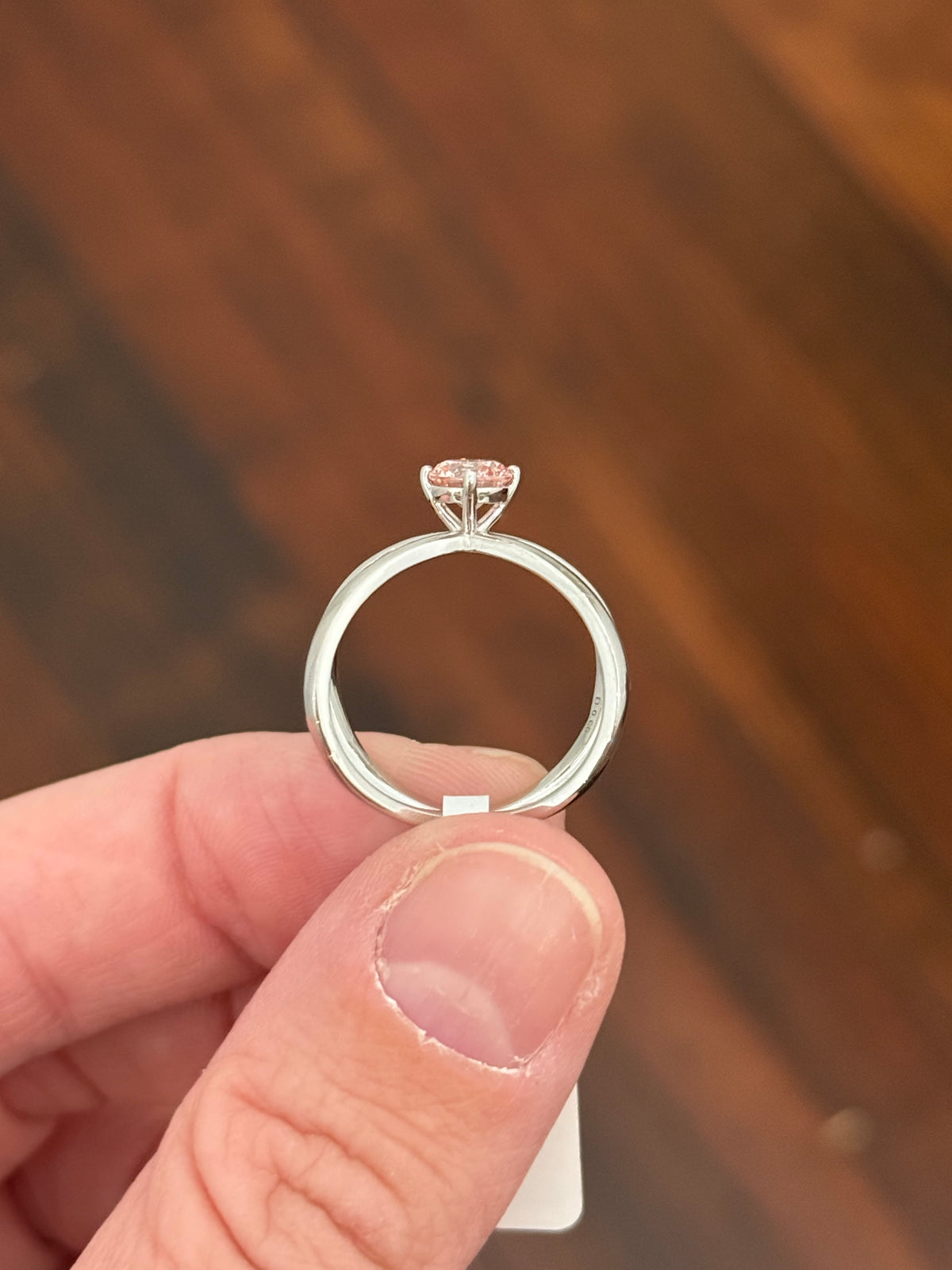 White gold 0.66ct pink lab diamond ring