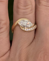 Yellow gold east west set marquise and round lab diamond ring. Marquise is IGI certified and 1.59cts E VS1