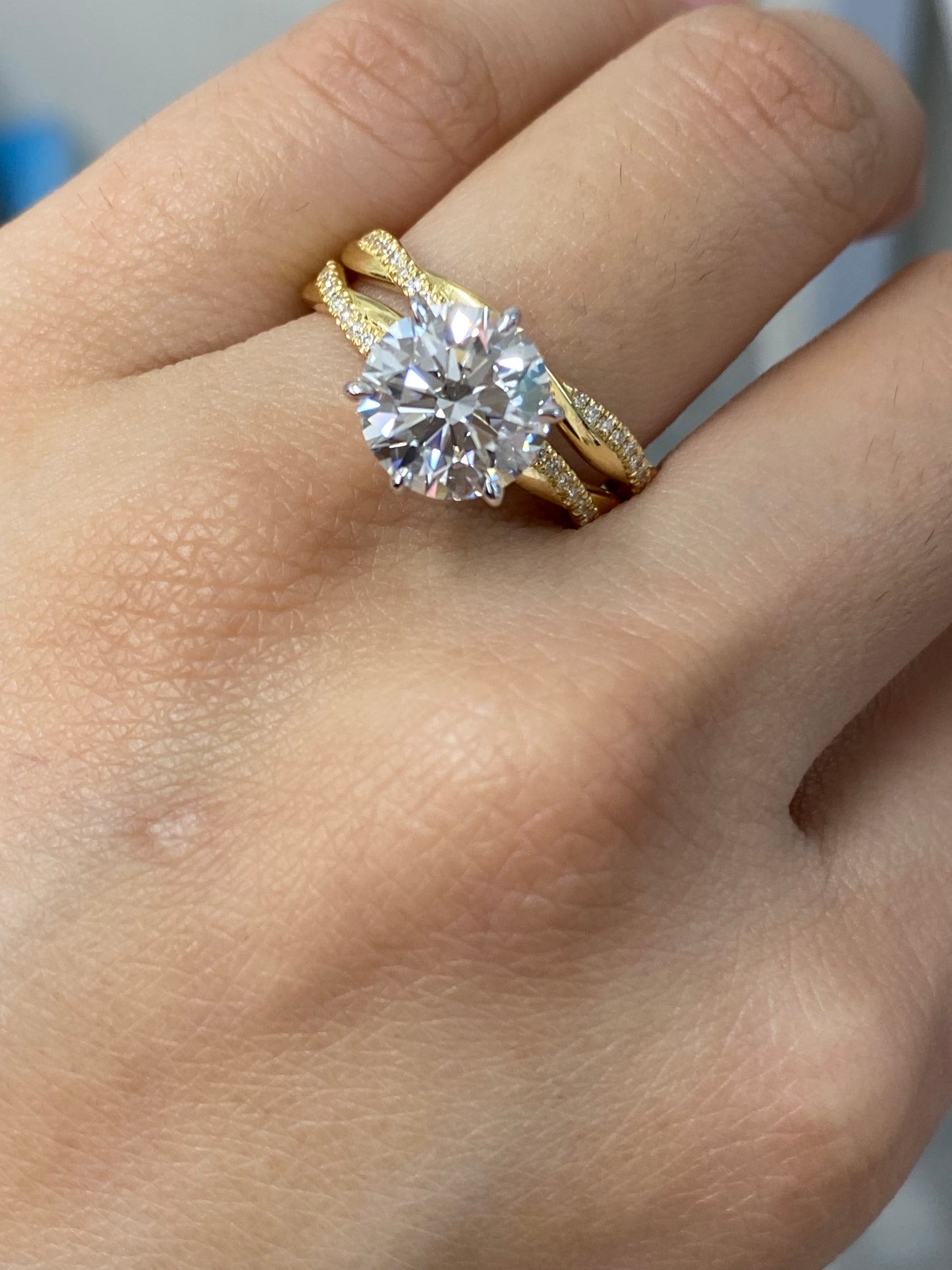 * size both to 9 *18K  White Gold & Yellow Engagement Ring with 3.08 CT Diamond and Matching Yellow Wedding Band