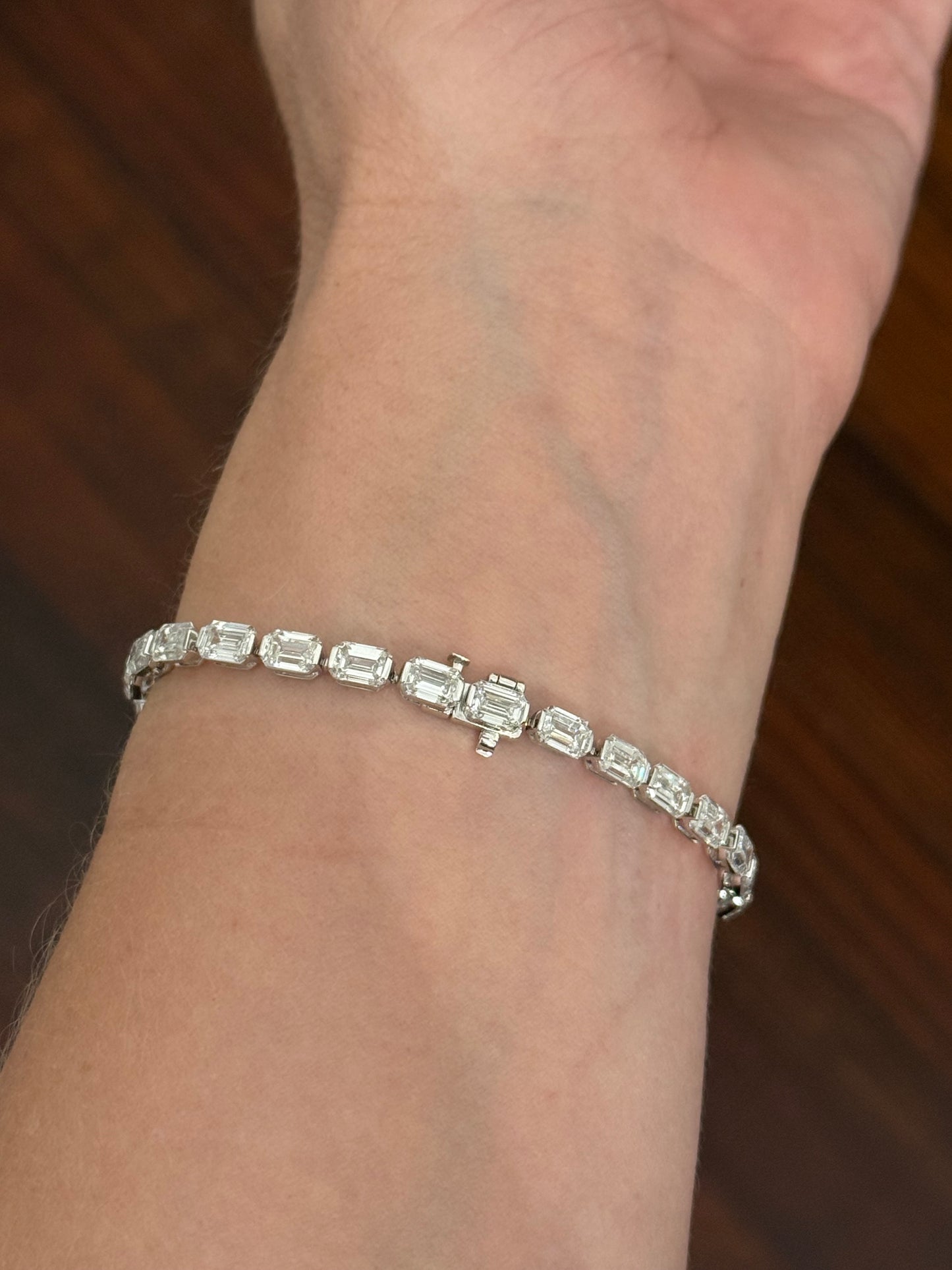 White gold east west set 14.02ct emerald cut lab diamond bracelet