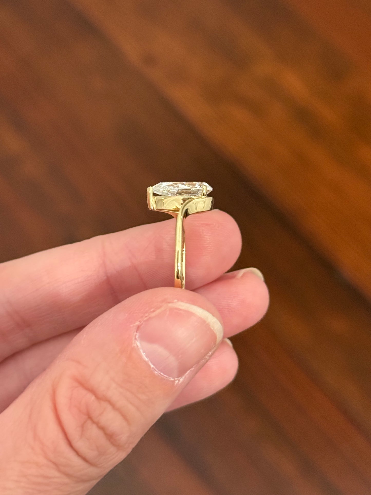 Yellow gold 2.03ct pear shaped lab diamond ring