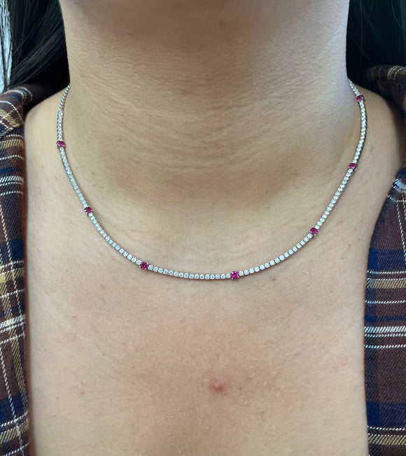 14k 3 tcw 17 inches Ruby with Diamonds Necklace