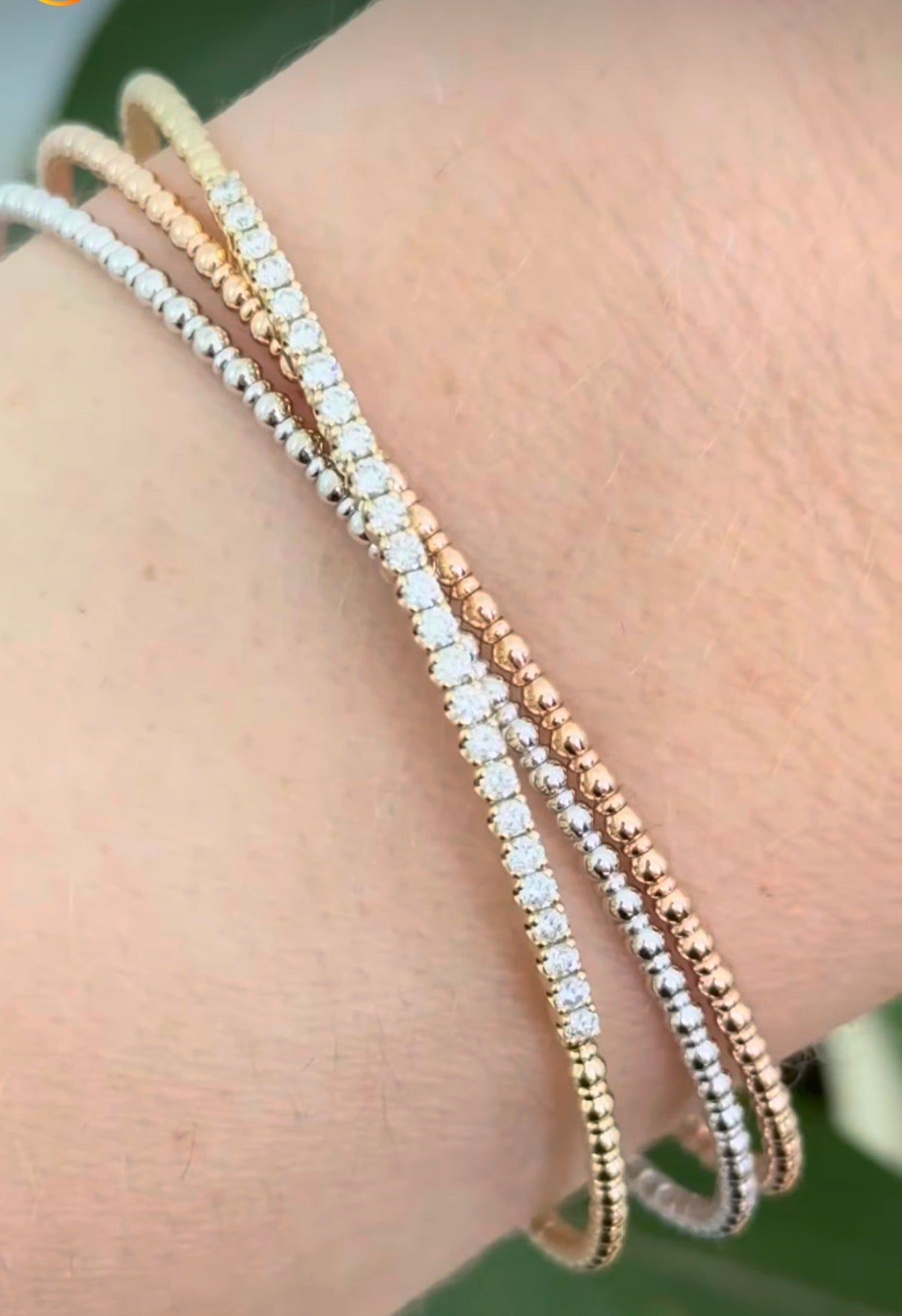 Tri color gold 0.44ct natural diamond flex bracelet
