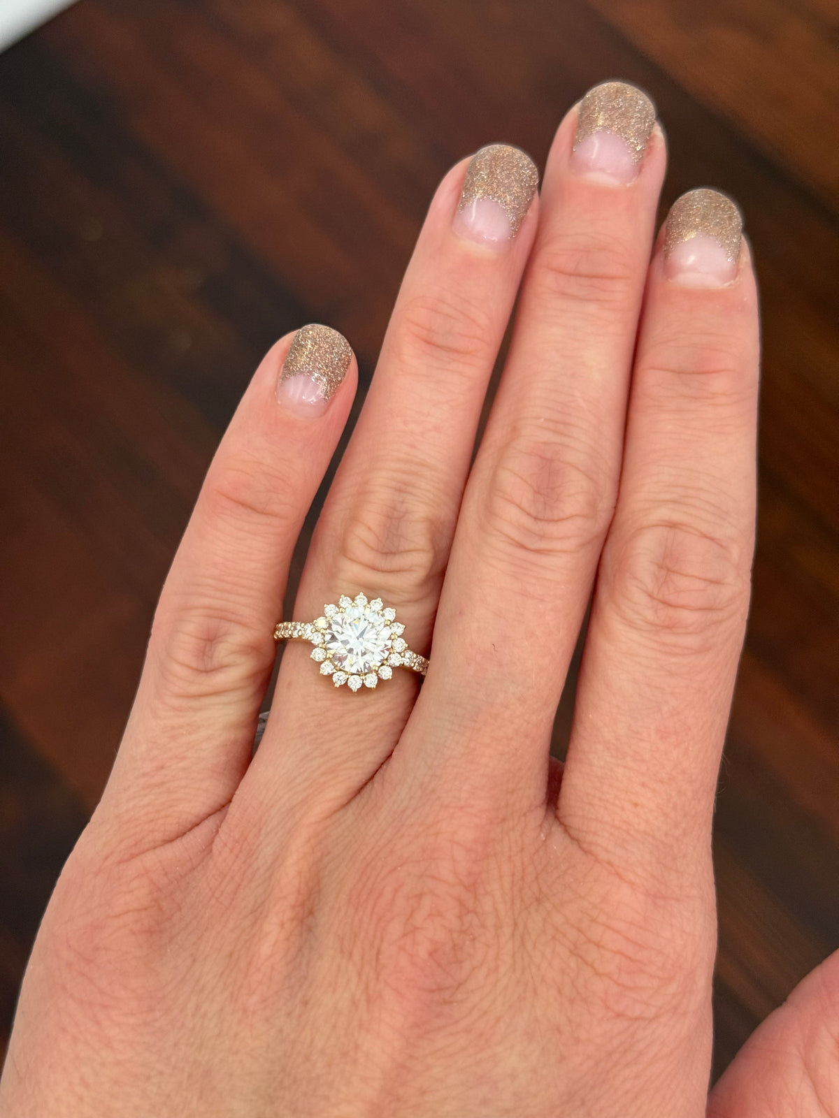 IGI certified yellow gold round lab diamond ring. Center stone is 1.85cts and 7.4mm