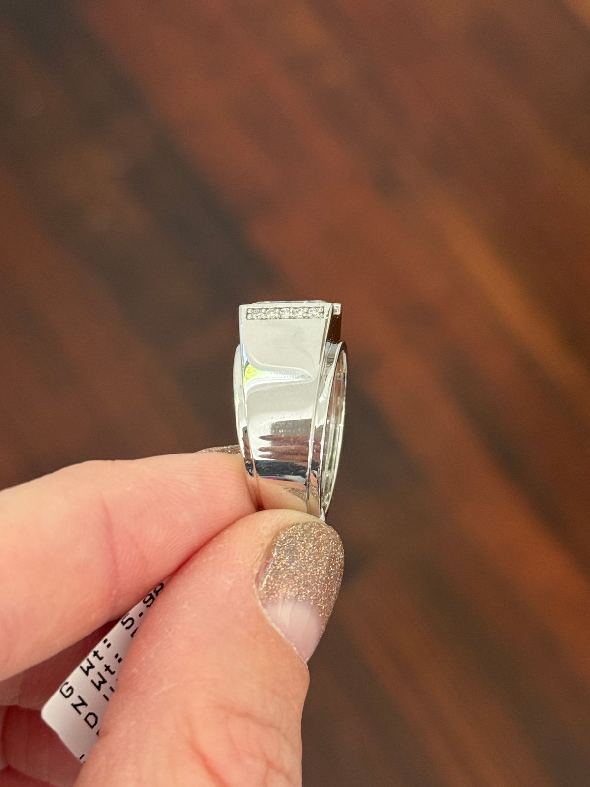 White gold men’s size 7 radiant and round lab diamond ring