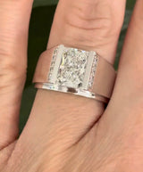White gold men’s size 7 radiant and round lab diamond ring