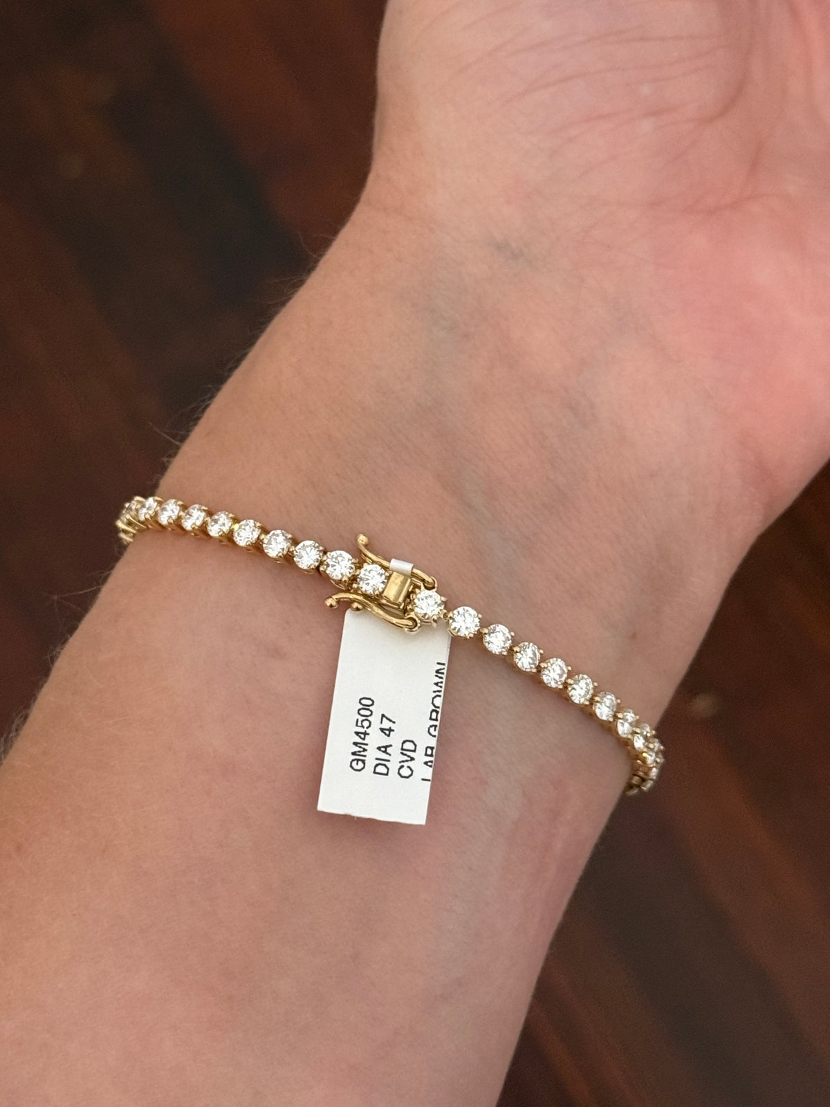 3 prong yellow gold 5.03ct lab diamond tennis bracelet