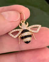 Yellow gold natural diamond and black enamel pendant