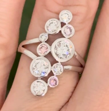 White gold pink and white lab diamond ring