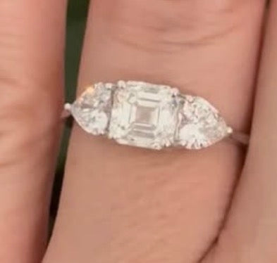 White gold asscher and heart shape lab diamond ring