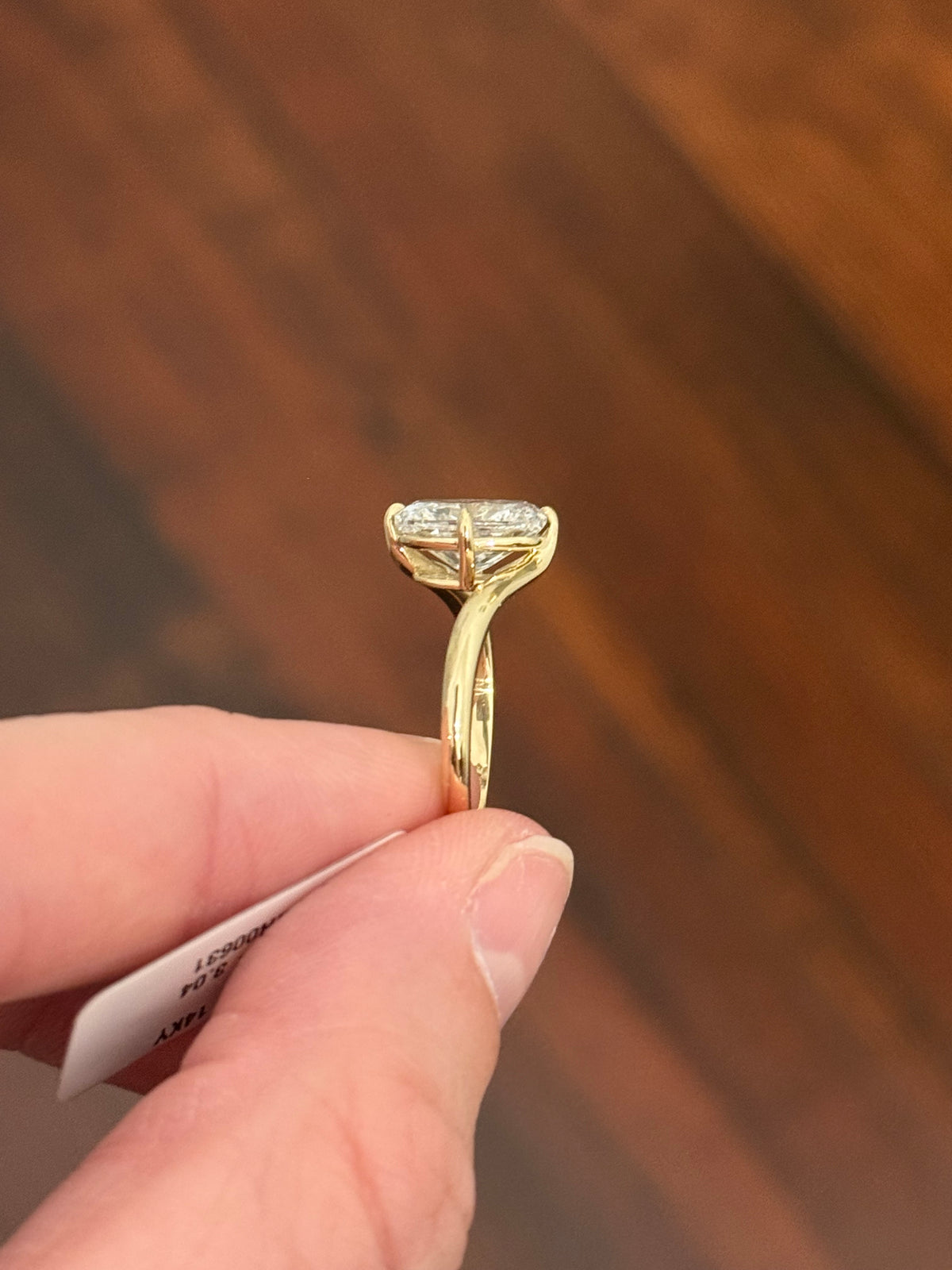 Yellow gold IGI certified 3.04ct cushion cut lab diamond ring