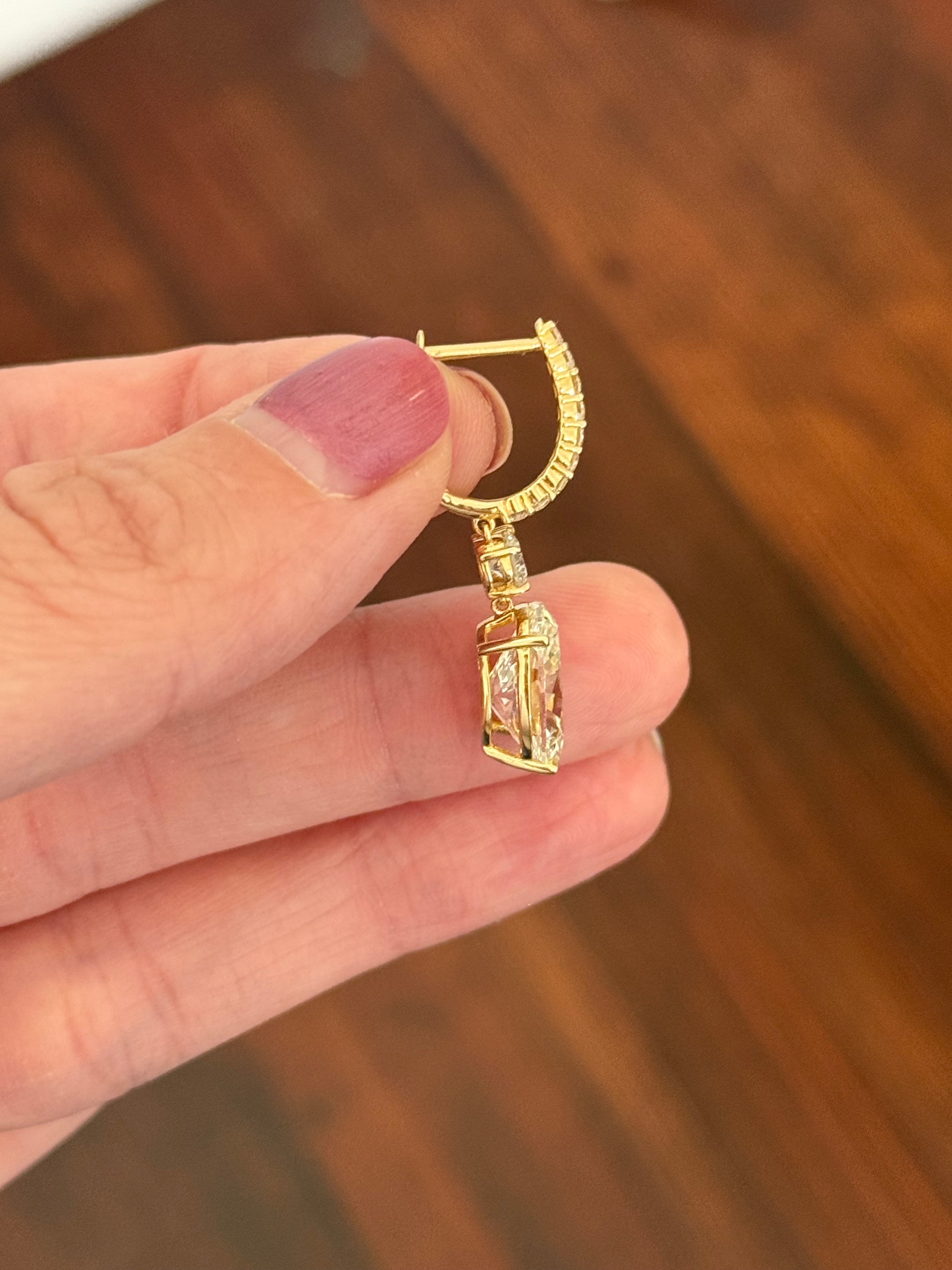 Yellow gold oval and round lab diamond latch back dangle earrings
