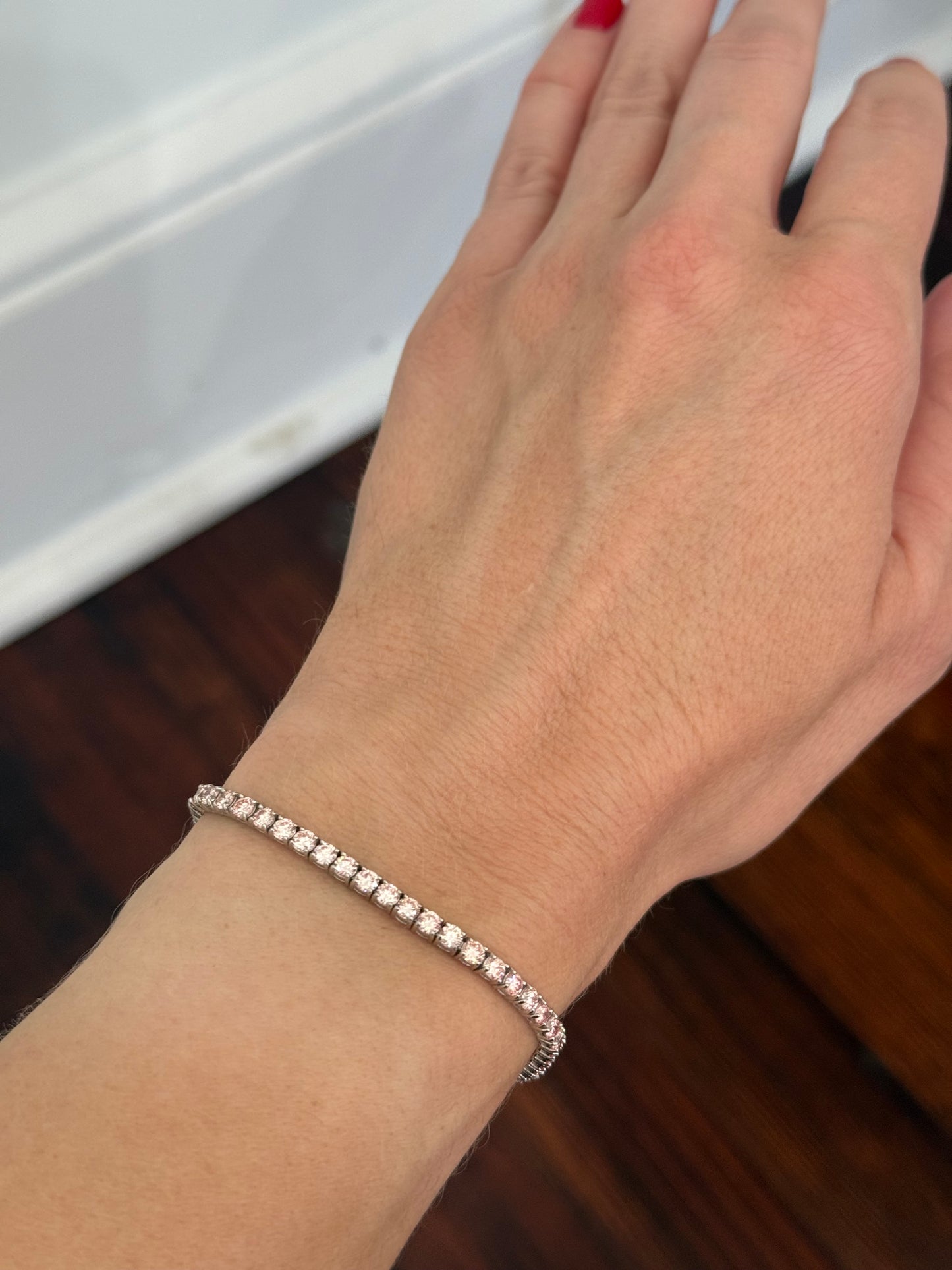 4 prong white gold 5.16ct pink lab diamond tennis bracelet