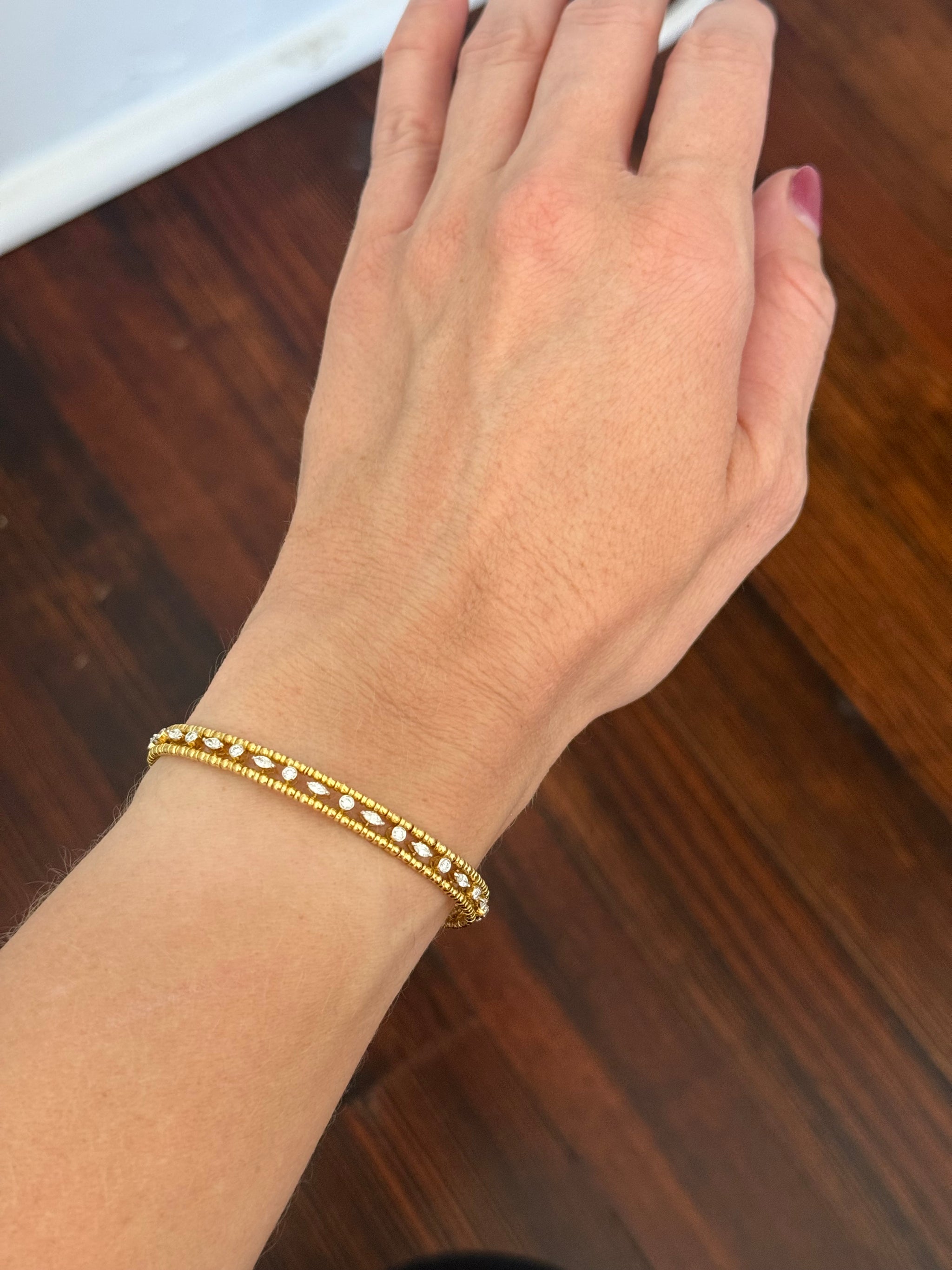 Yellow gold marquise and round lab diamond flex cuff