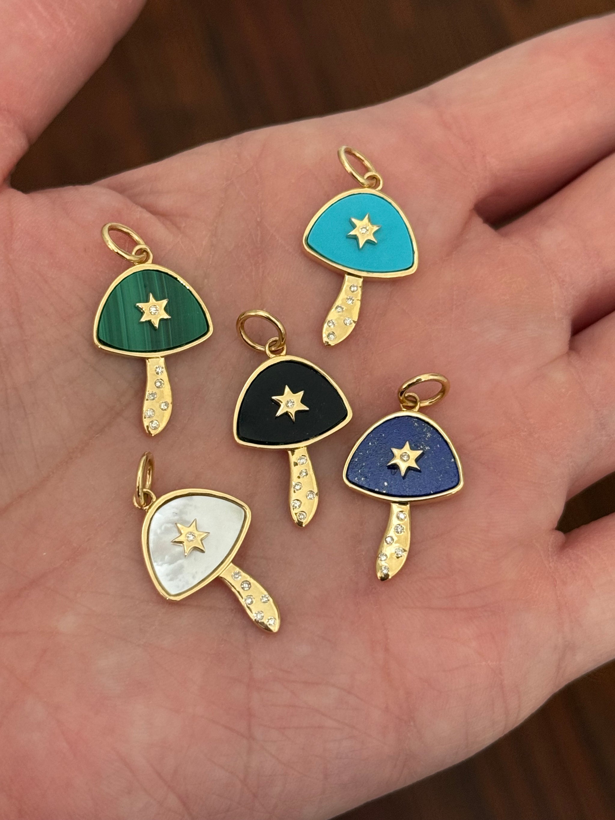 Yellow gold natural diamond mushroom pendants