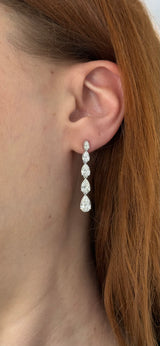 White gold 5.18ct graduated pear shaped lab diamond earrings