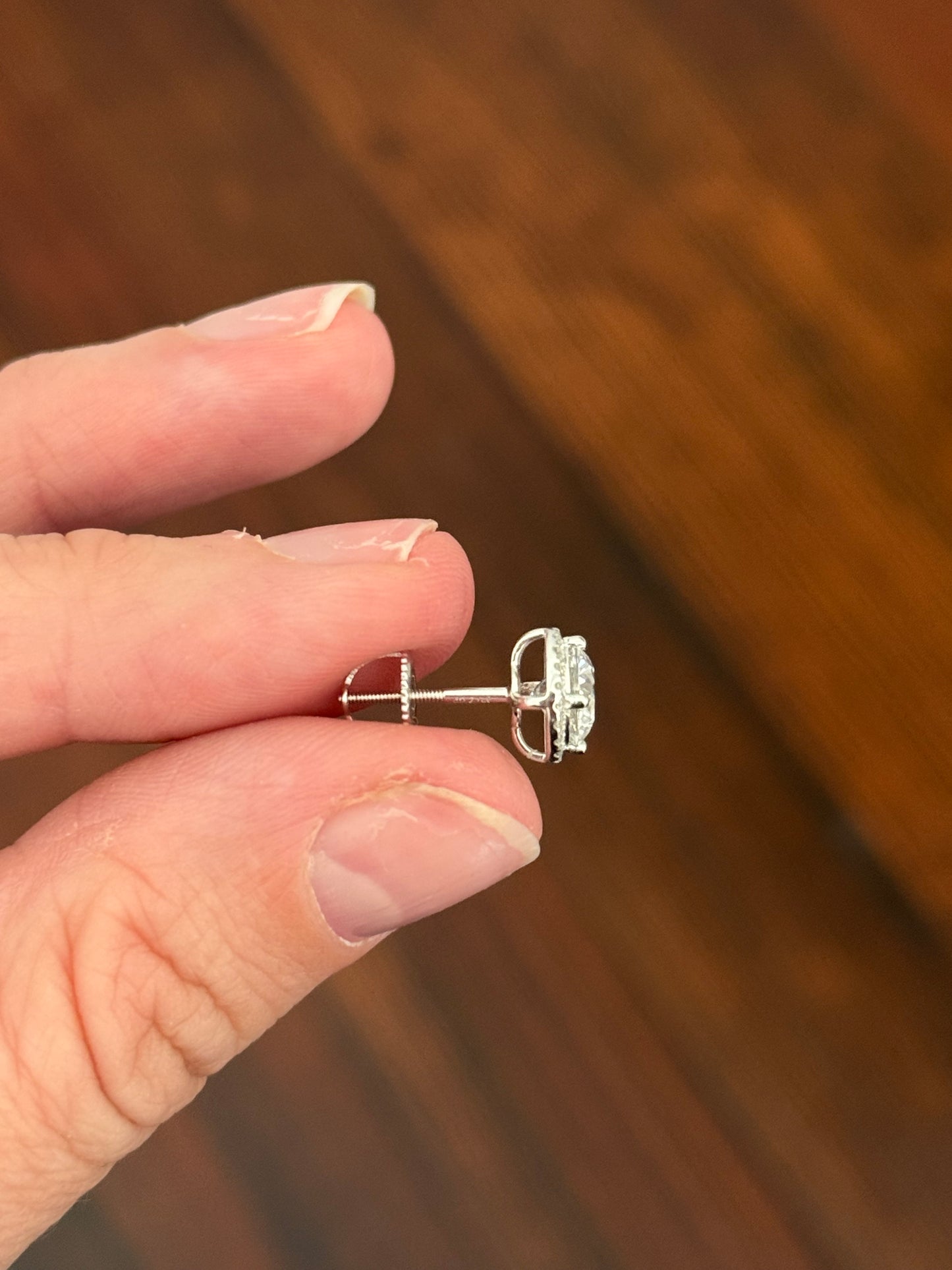White gold 2.28ct lab diamond stud earrings with a screw back