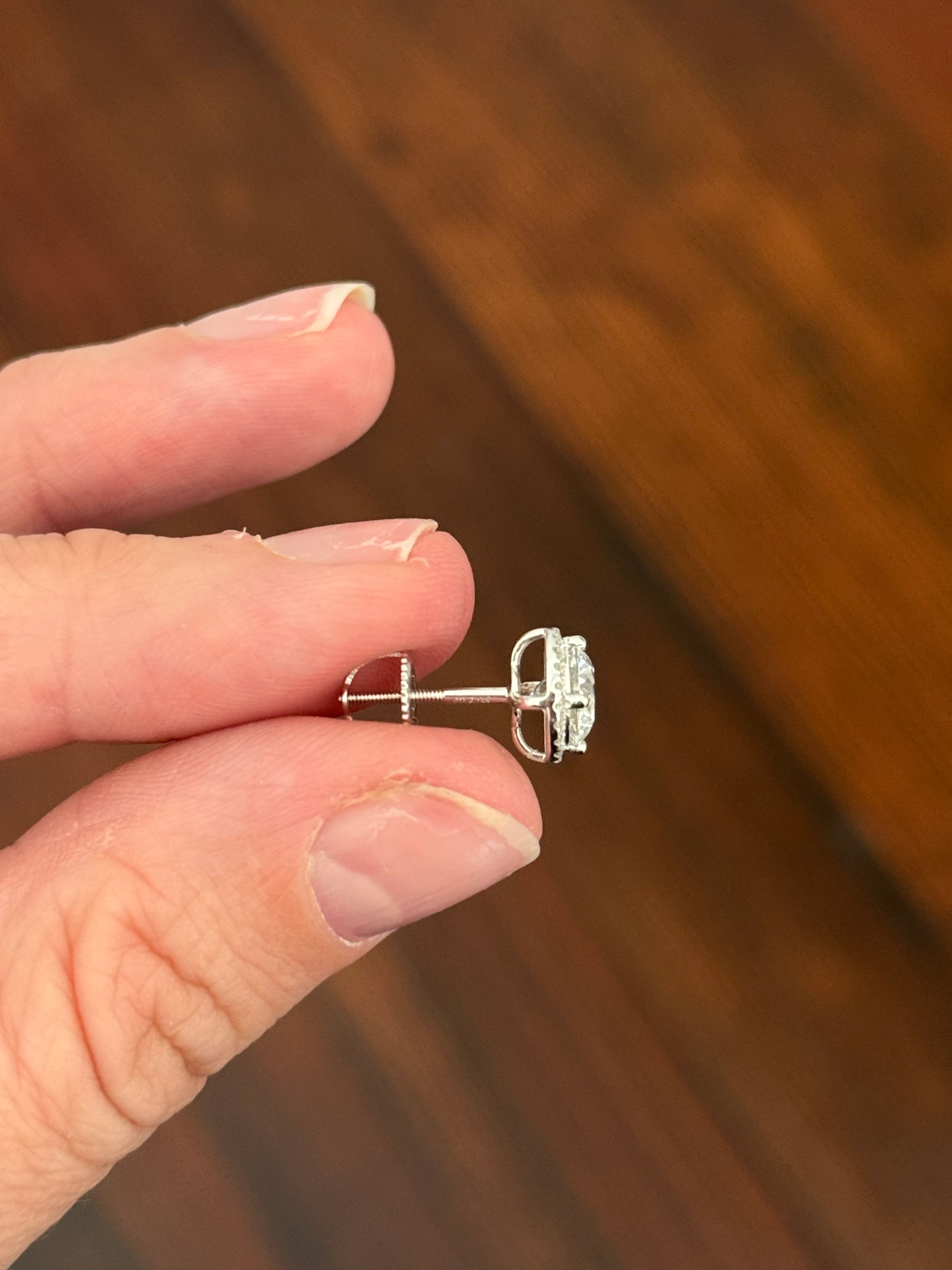 White gold 2.28ct lab diamond stud earrings with a screw back