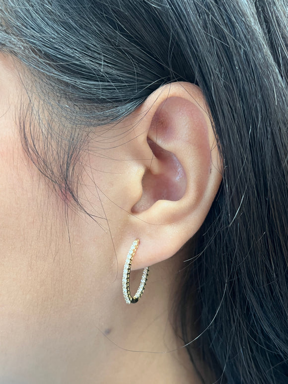 14k 0.50 TCW Yellow and White Gold Hoop Earrings