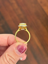 Yellow gold pear shape yellow lab diamond and white lab diamond ring
