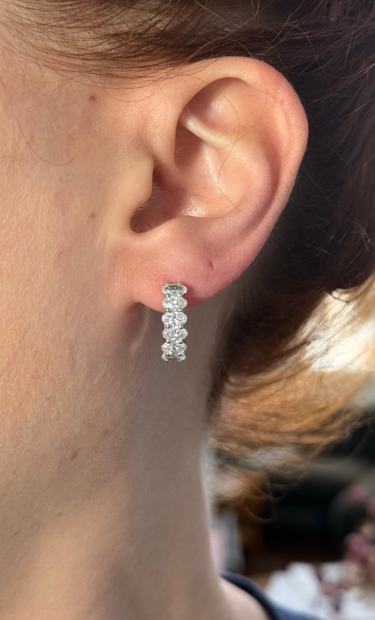 White gold 2.27ct oval lab diamond oval hoop earrings