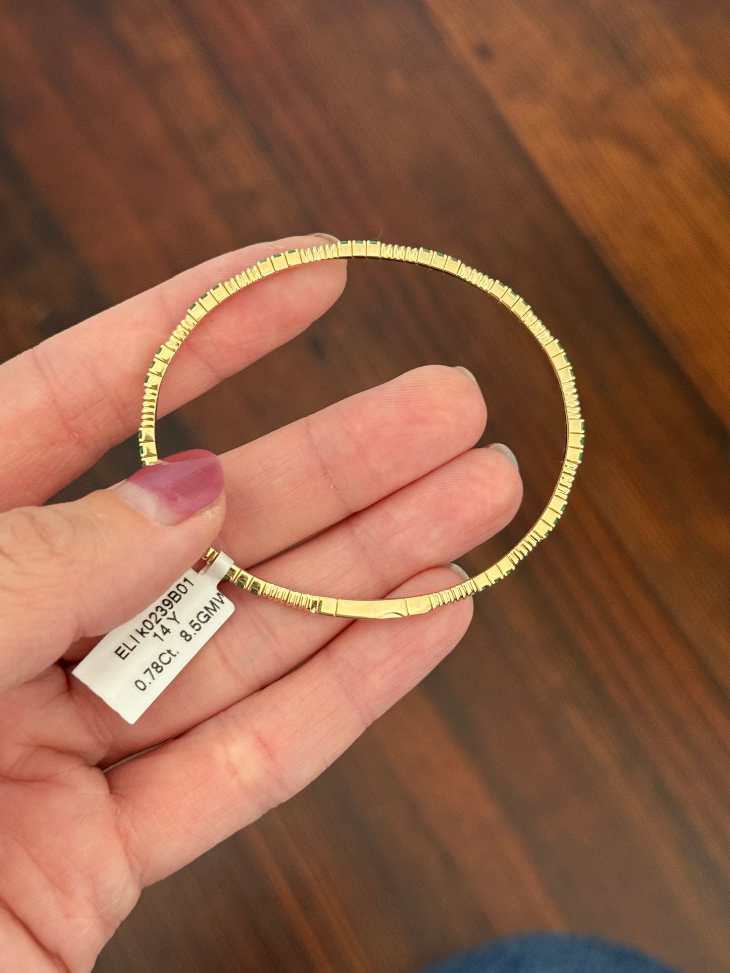 Yellow gold emerald flex bracelet