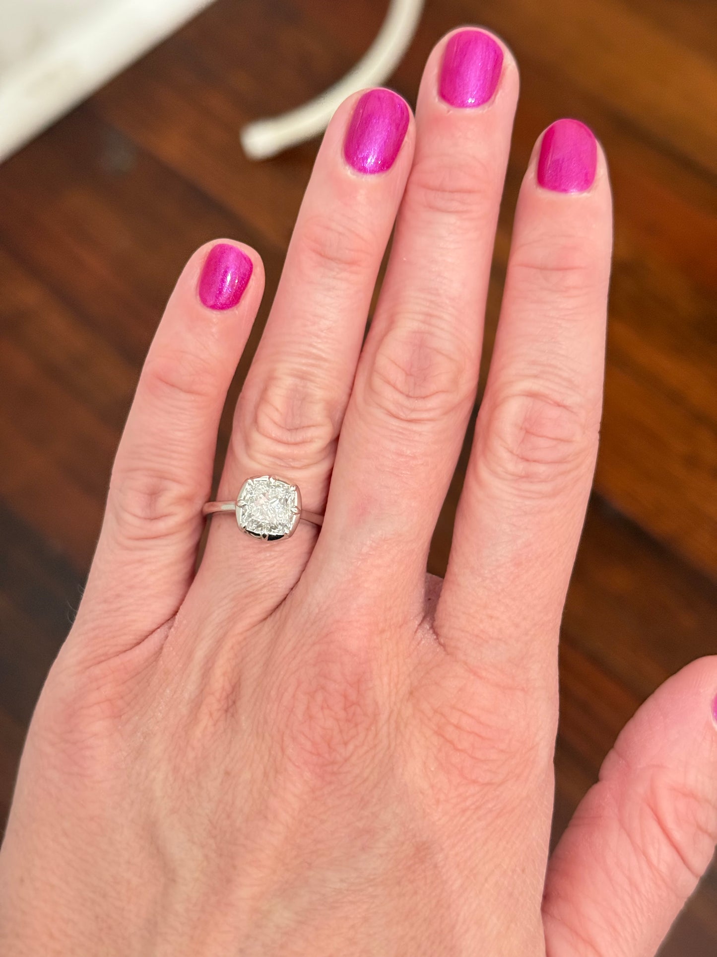 White gold IGI certified 3ct cushion lab diamond ring