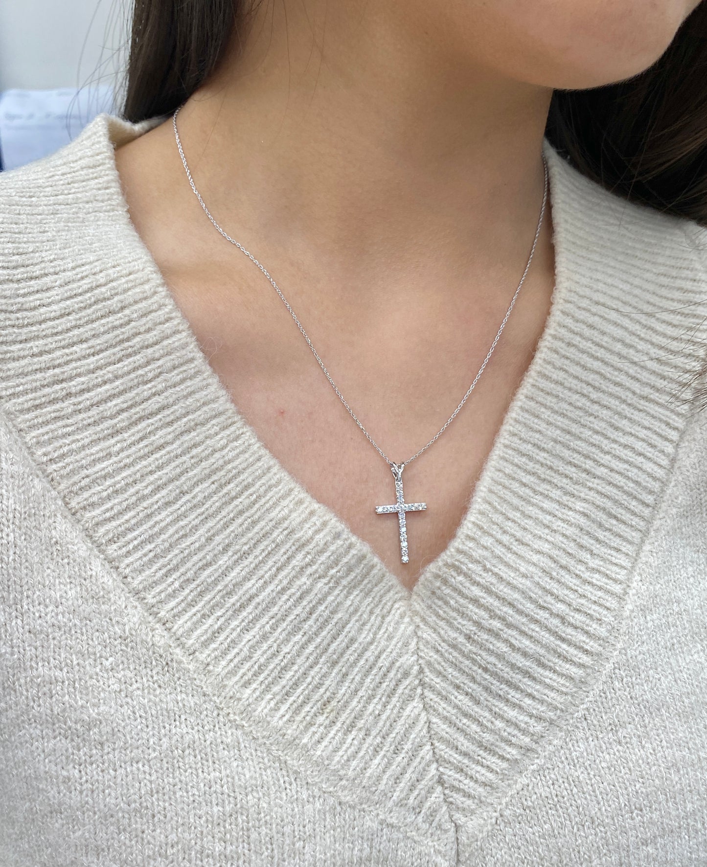 0.50CT Lab-Grown Diamond Sterling Silver Cross Necklace