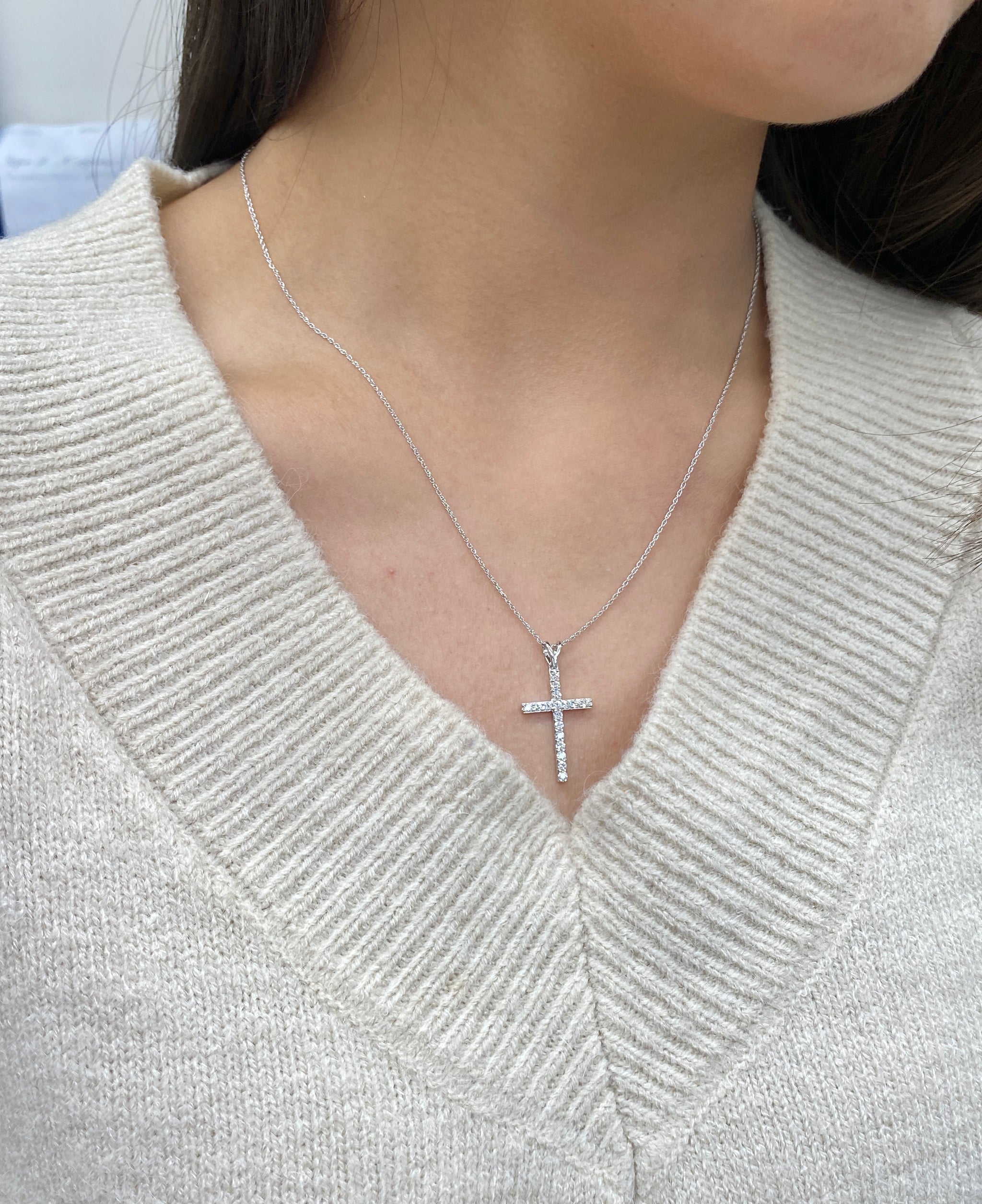 0.50CT Lab-Grown Diamond Sterling Silver Cross Necklace