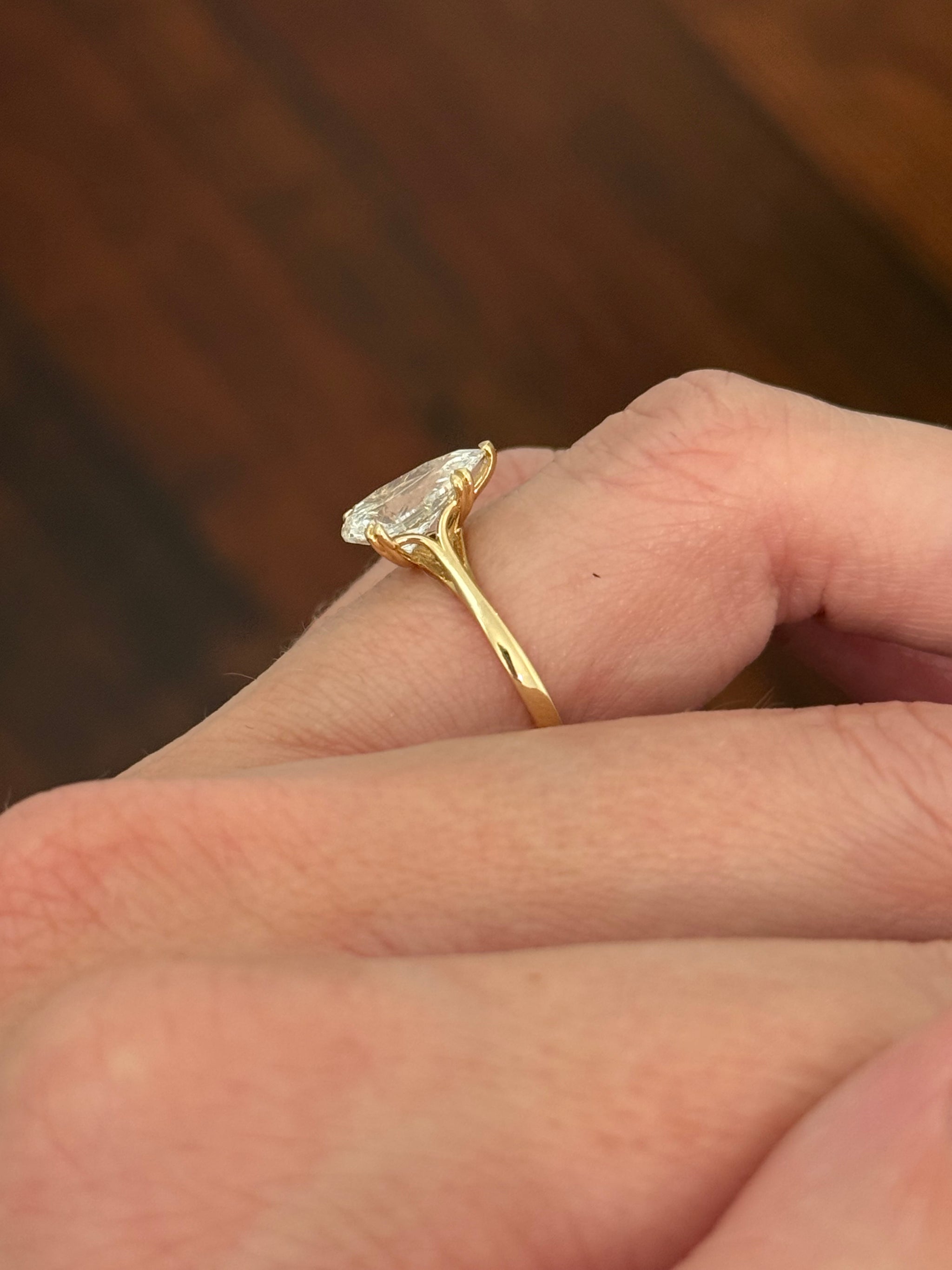 Yellow gold 2.04ct pear shaped lab diamond ring