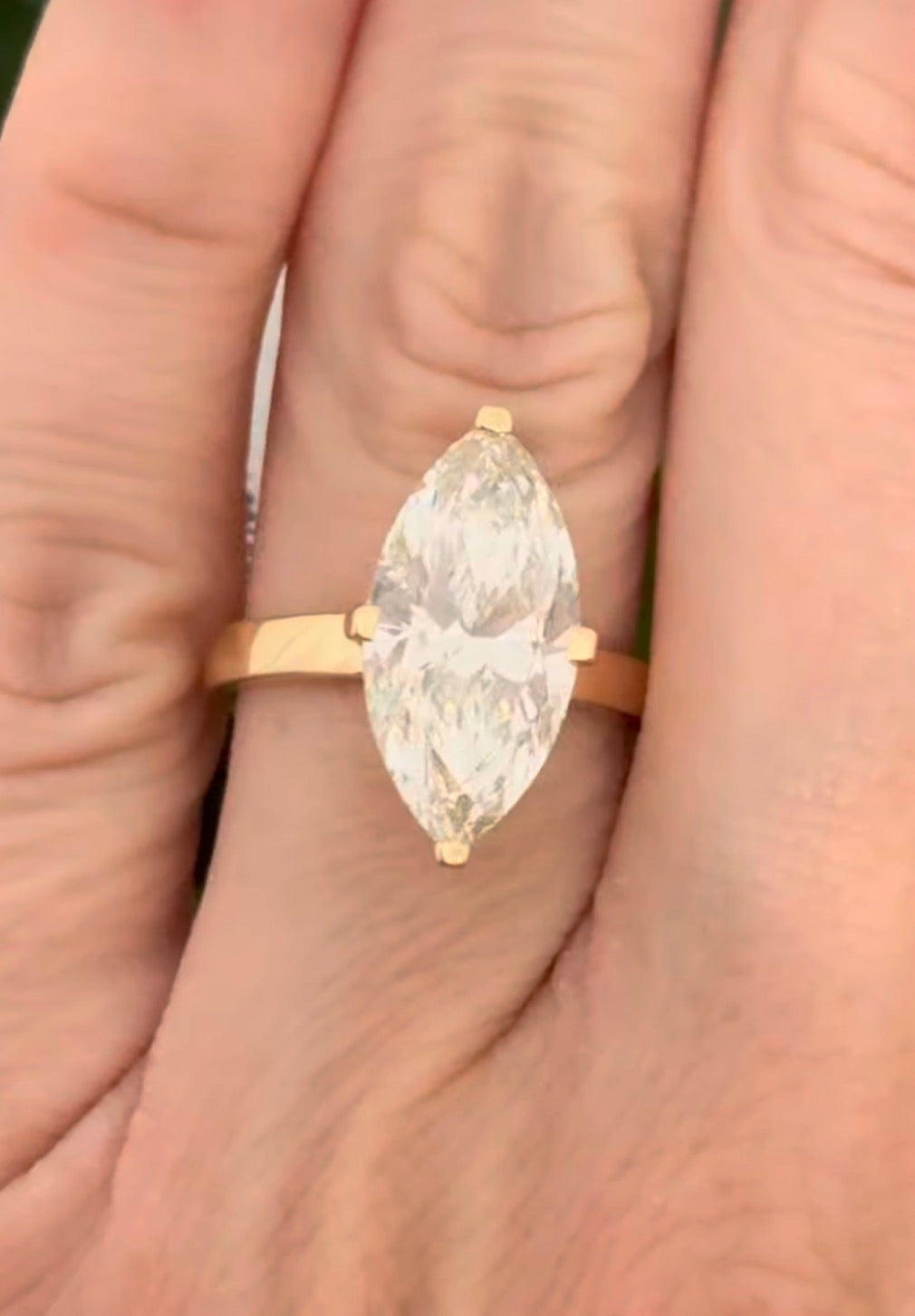 Yellow gold 5.09ct marquise lab diamond ring