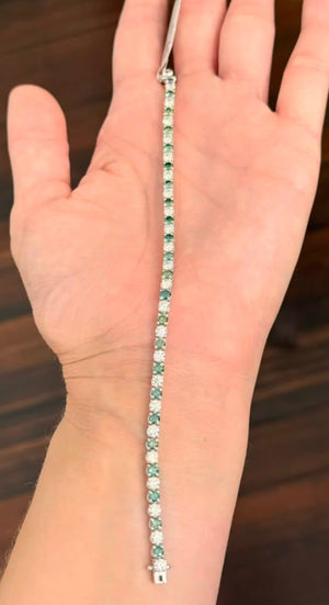 6.77 ct green and white lab diamond tennis bracelet