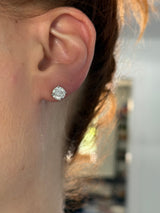 4 prong white gold basket setting TW 2.5cts lab diamond stud earrings with push backs. Includes IGI Jewelry Report.