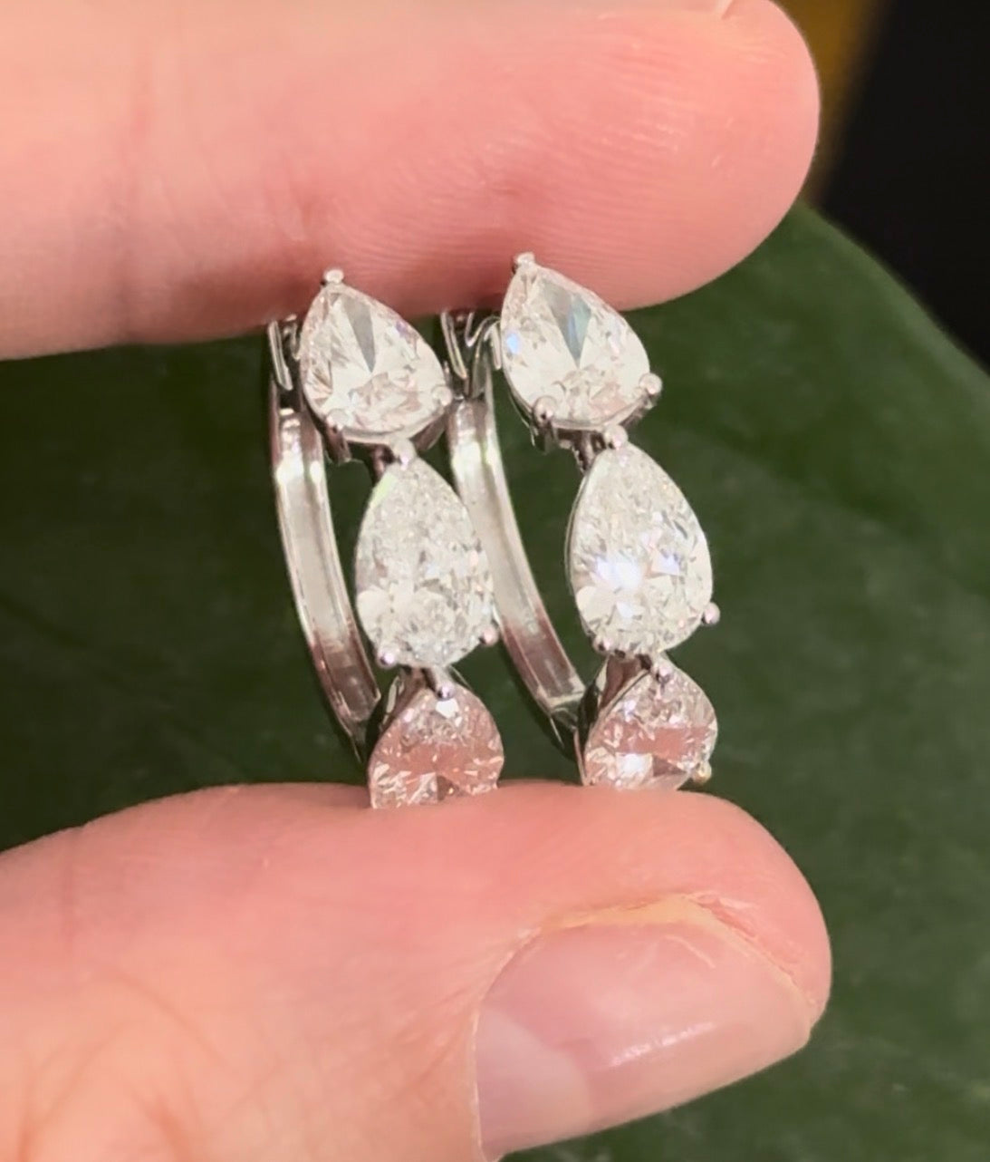 White gold 3.87ct pear shaped lab diamond hoops