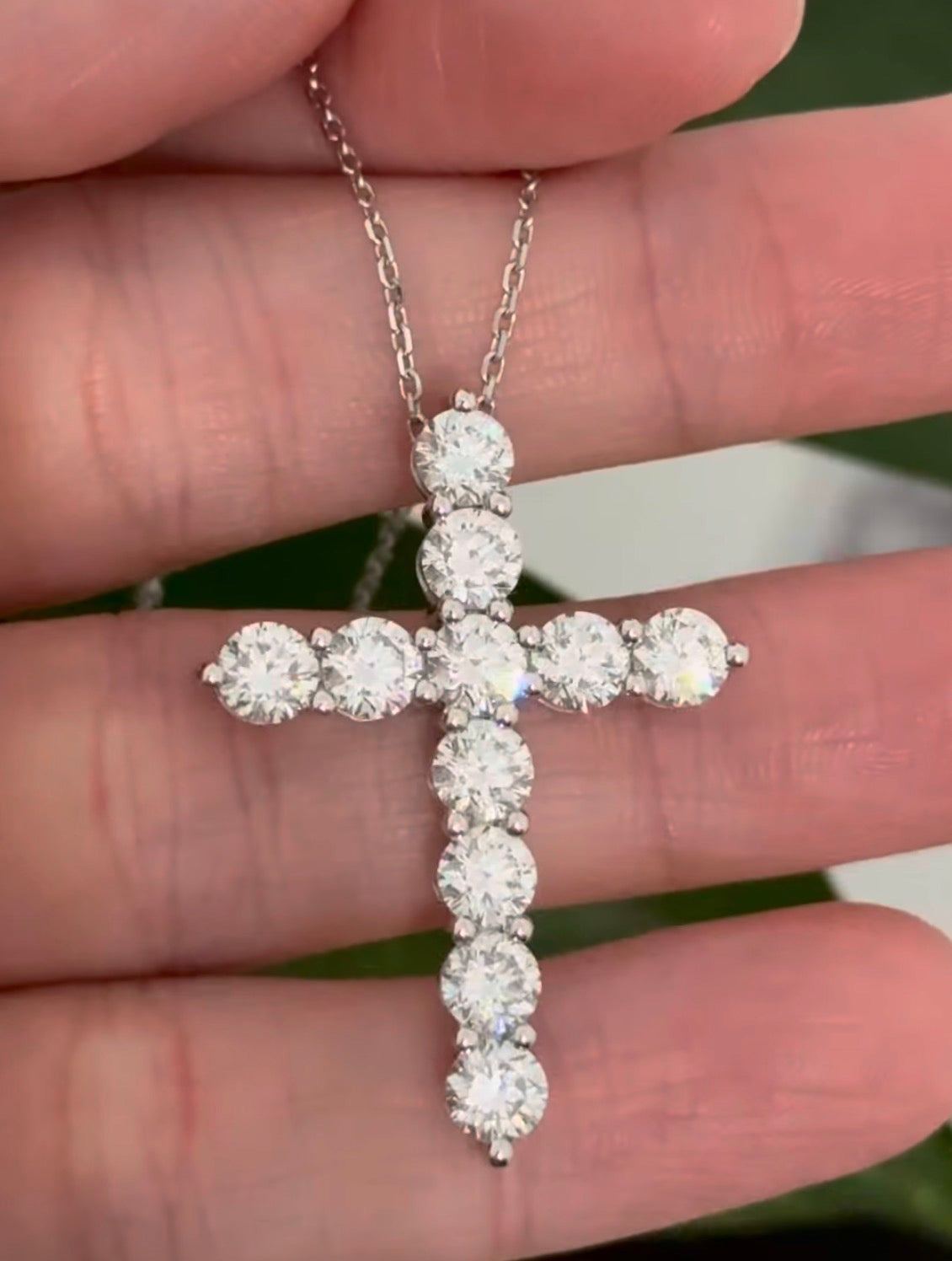 White gold 4.32ct lab diamond cross pendant and chain