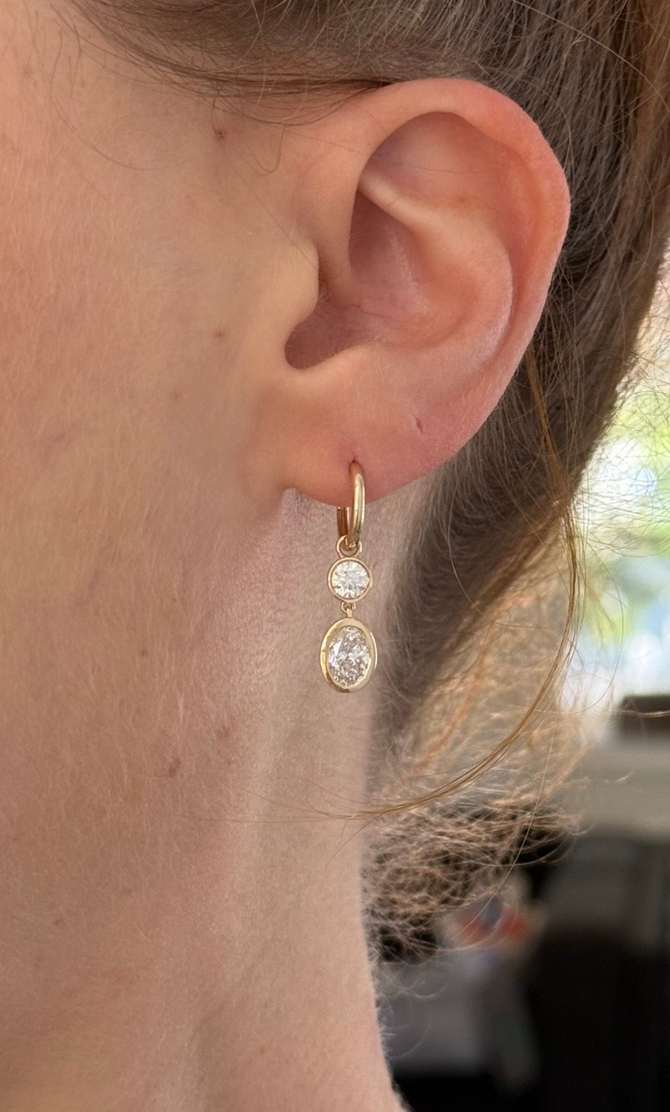 IGI certified dangling bezel set 2.68ct oval and round lab diamond and 10.2mm hoop earrings