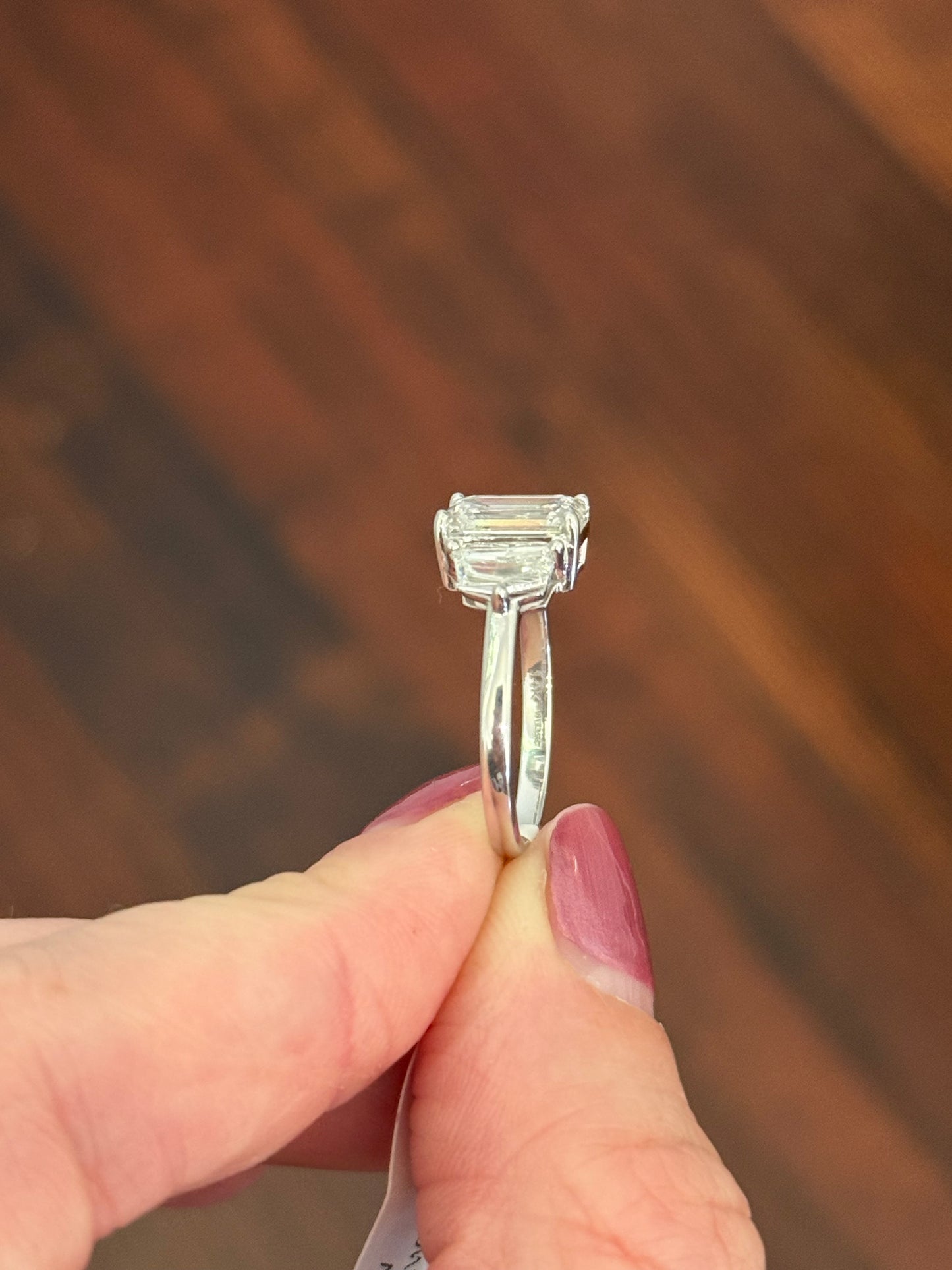 White gold emerald cut and Cadillac cut lab diamond ring