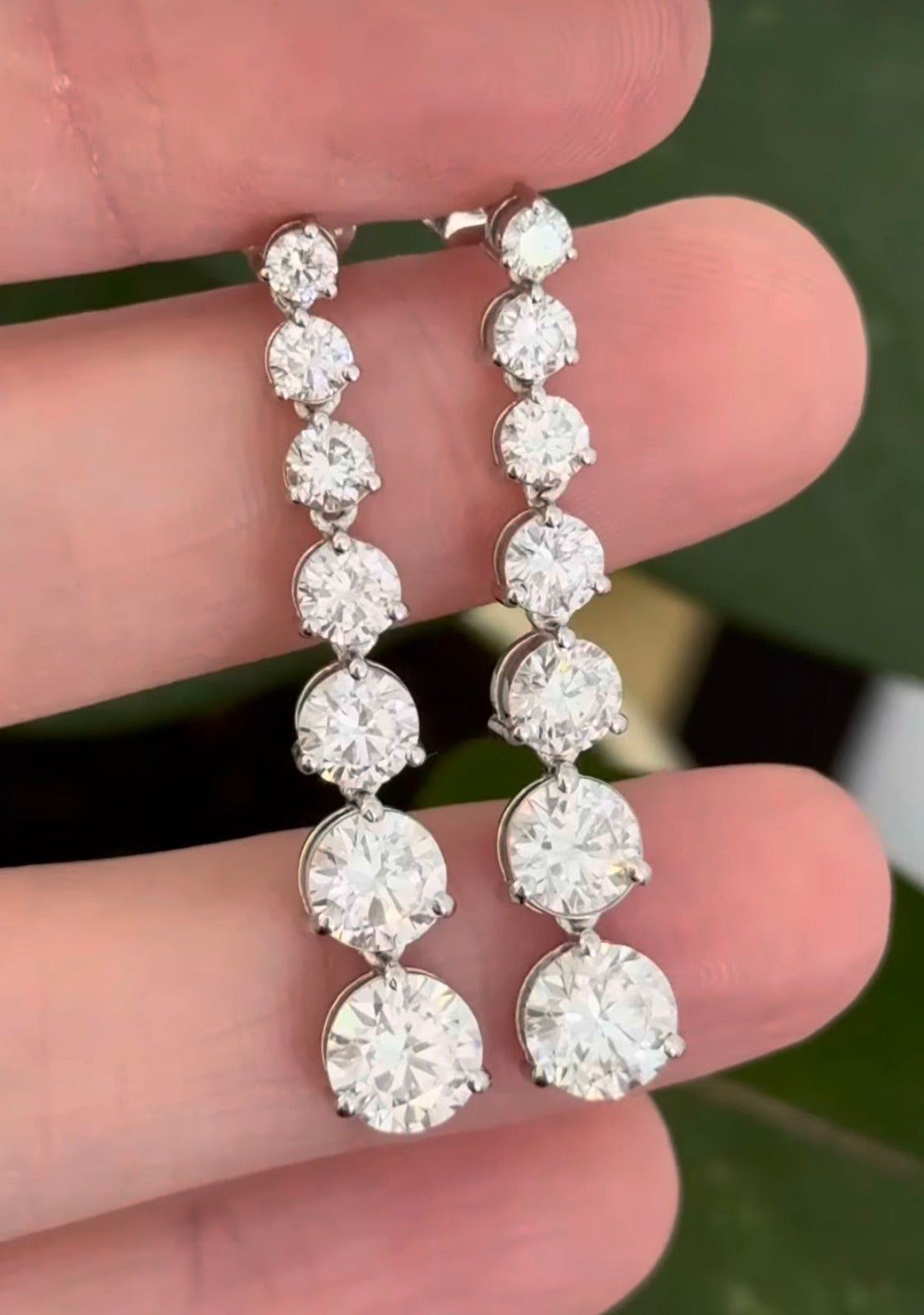 White gold 6.09ct graduated lab diamond earrings
