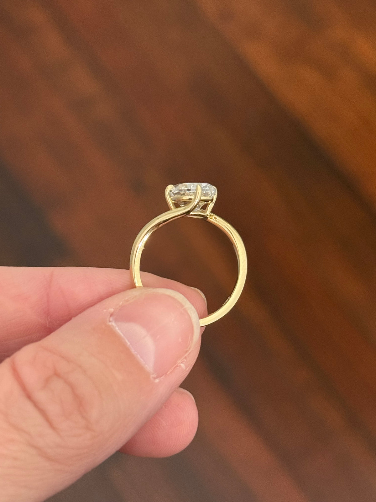 Yellow gold IGI certified 3.04ct cushion cut lab diamond ring