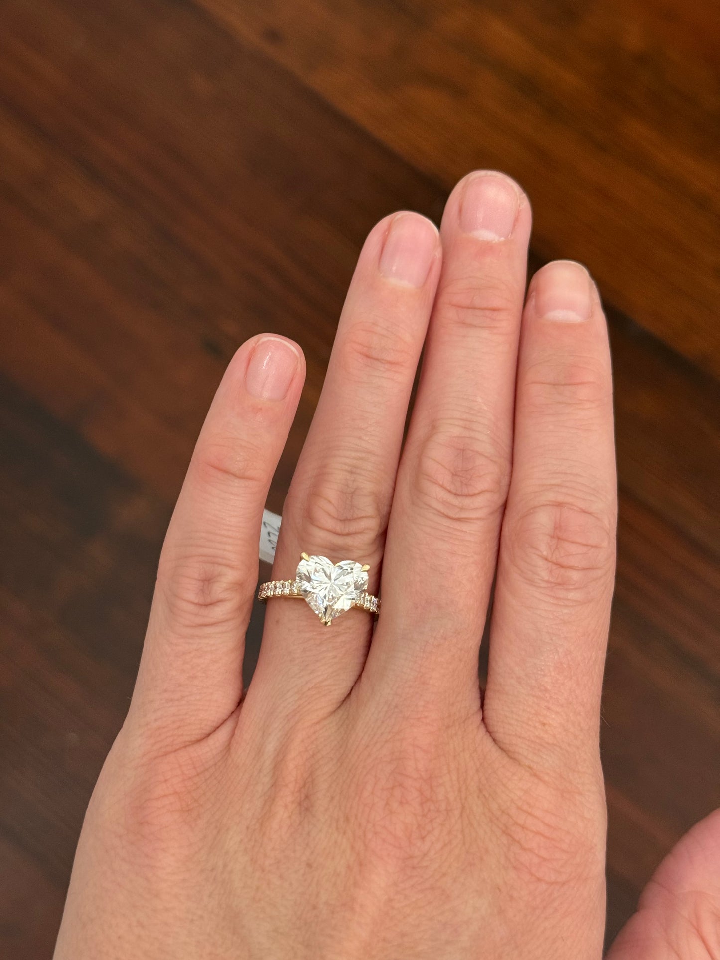 Yellow gold heart shape lab diamond ring. Center stone 4.04cts