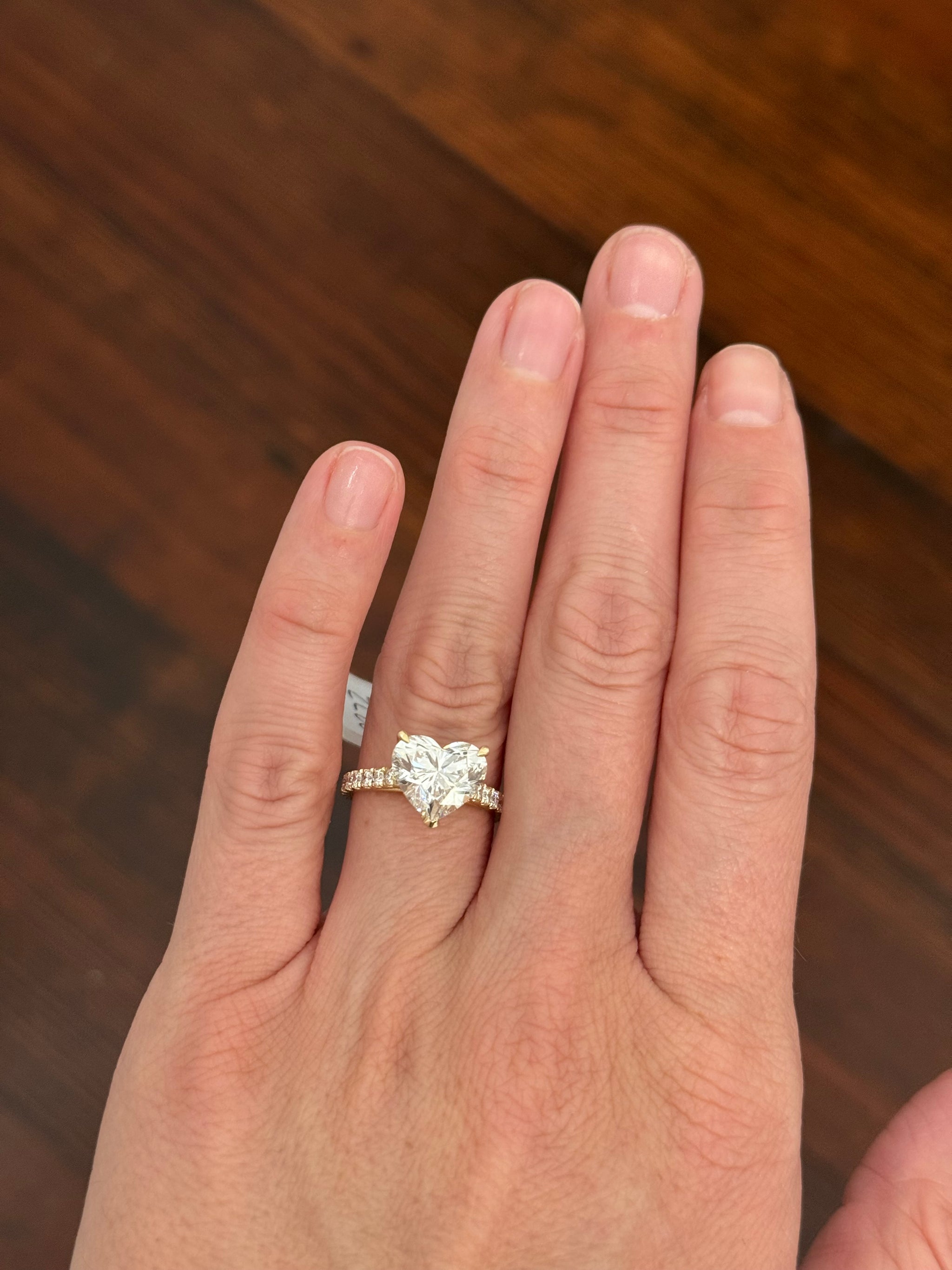 Yellow gold heart shape lab diamond ring. Center stone 4.04cts