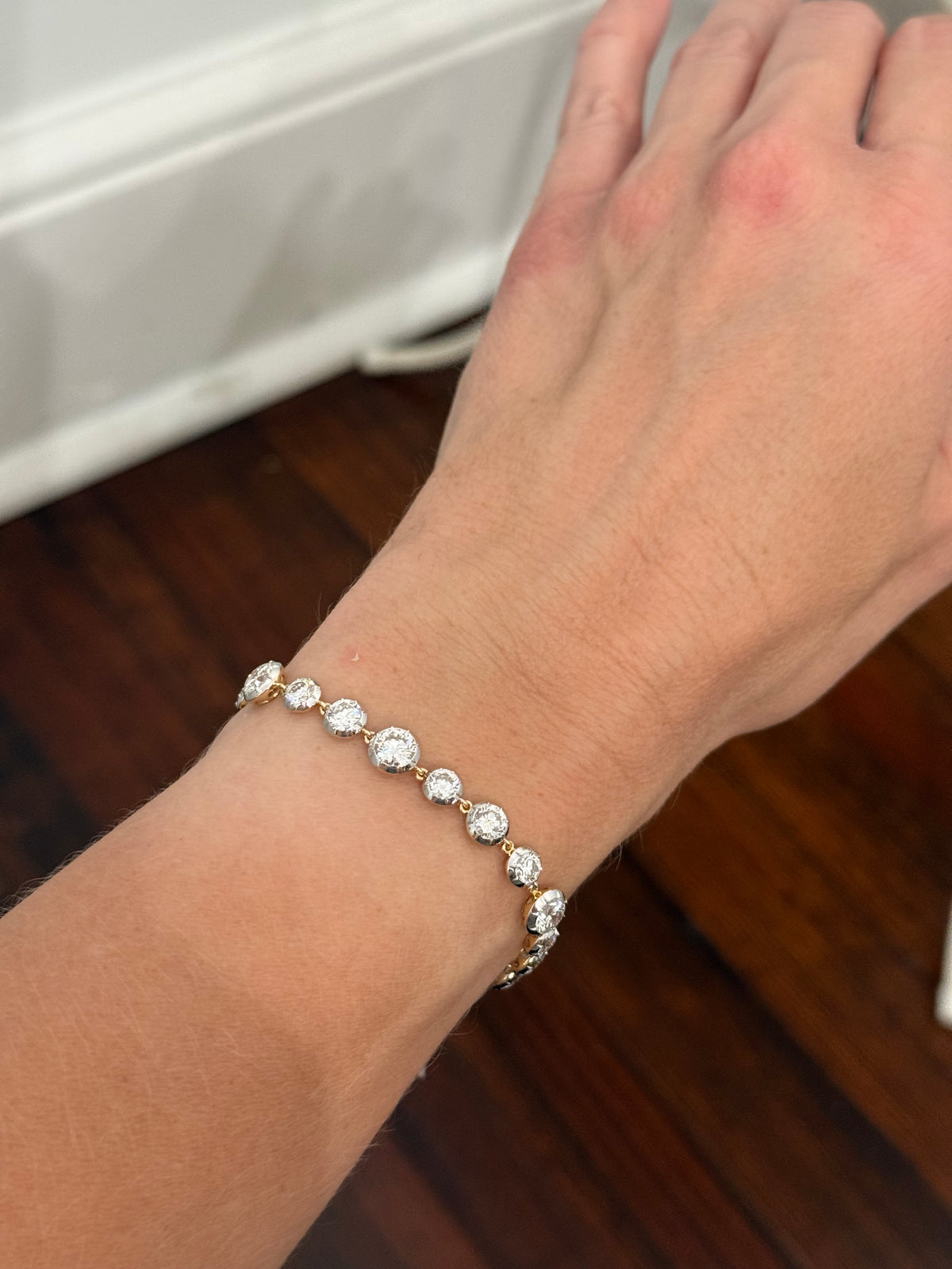 Yellow and white gold Georgian set 9.66ct lab diamond bracelet