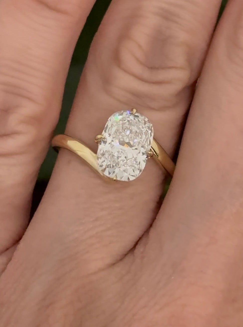 Yellow gold IGI certified 3.04ct cushion cut lab diamond ring