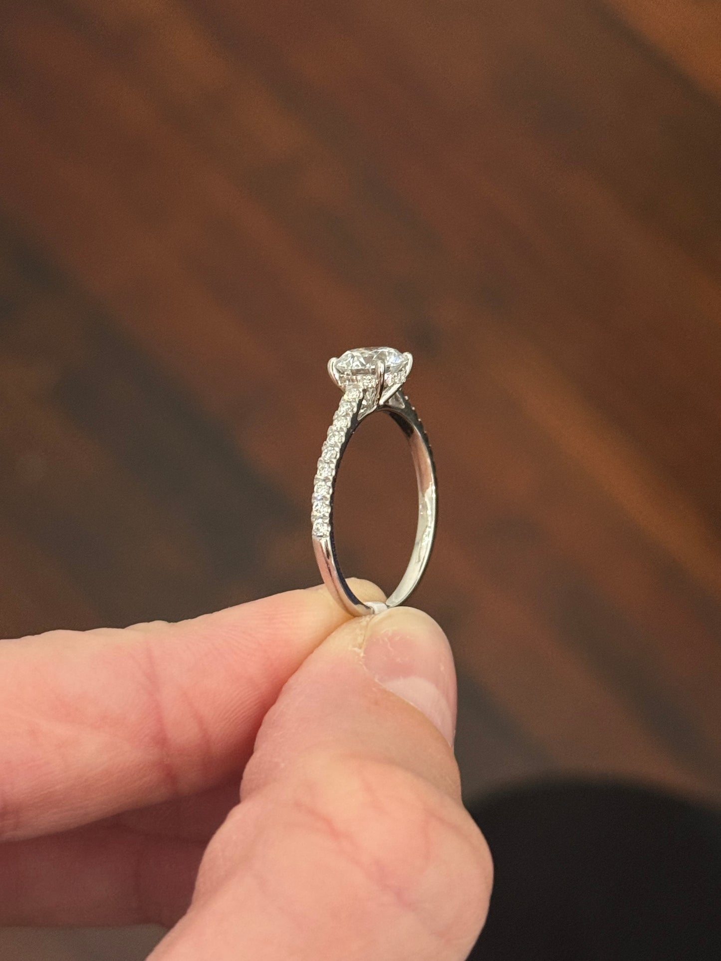White gold 1.36ct lab diamond ring. Center stone is 1.09cts and measures 6.2mm