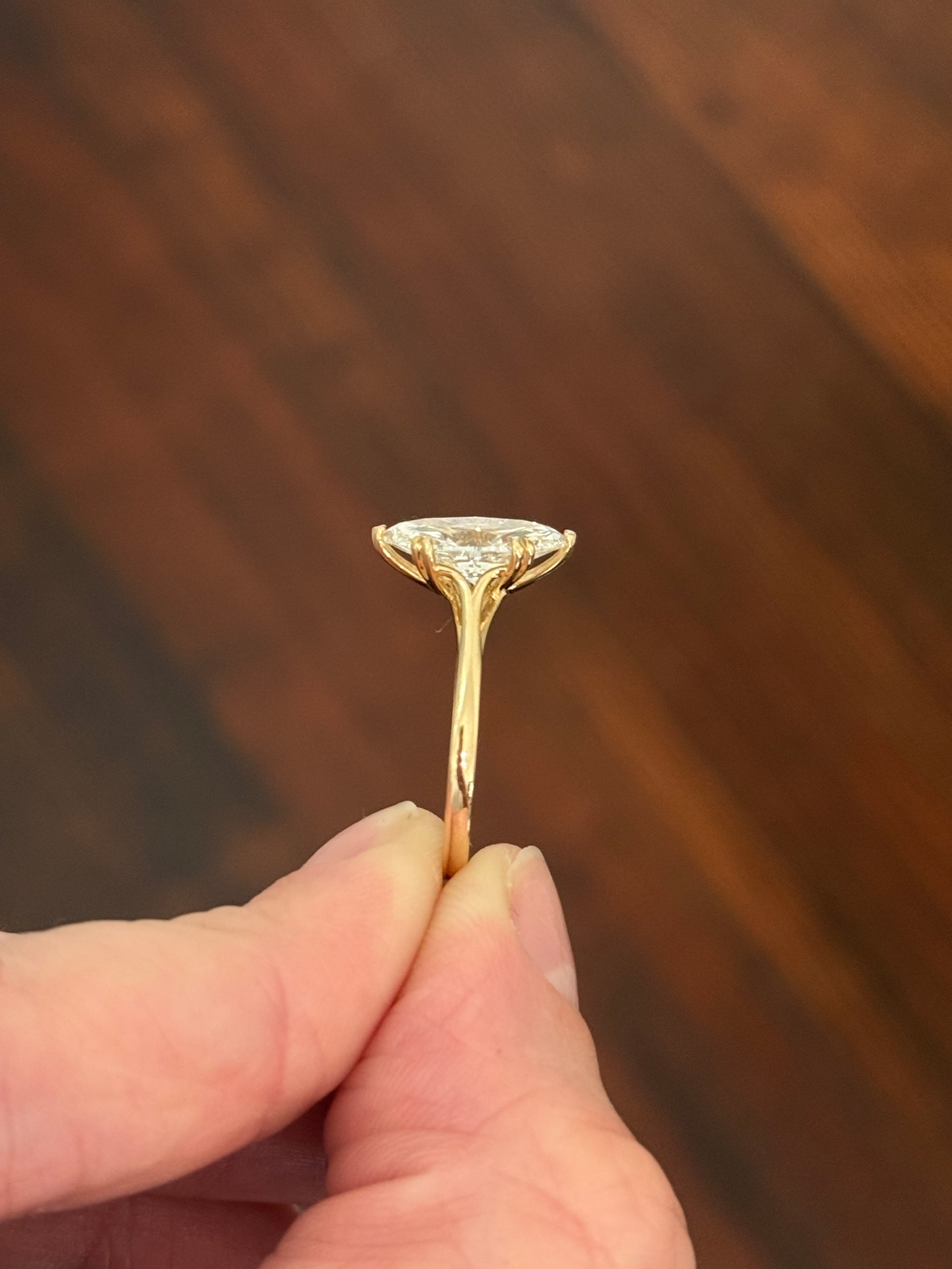 Yellow gold 1.99ct marquise lab diamond ring