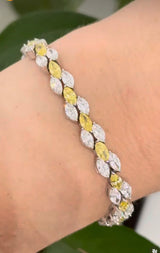 White gold 12.11ct marquise yellow and white lab diamond bracelet